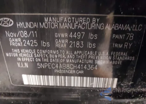 2012 Hyundai Sonata Se 2.0T from USA, damaged, VIN 5NPEC4AB8CH414364